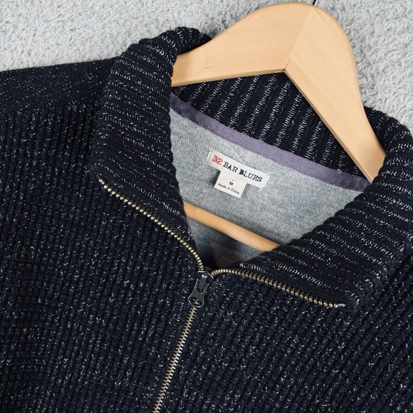 32 Bar Blues Other - 32 Bar Blues Sweater Jacket Mens M Full Zip Long Sleeve Pocket Distressed Black